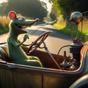 1923 roadster with tall shifter driven by rat fink