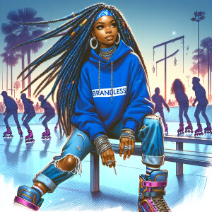 Ink wash: Skating Rink landscape, A thickkk African American wom...