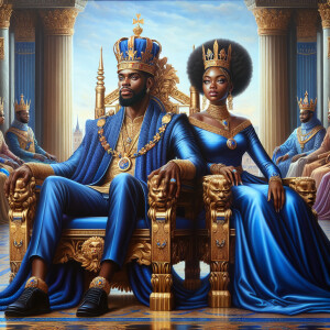 Create a 3-D realistic oil, painting of a African-American Royal...