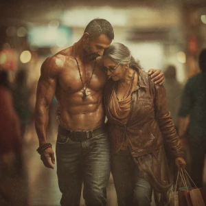 Realism photo art.a  indian criminal sweaty muscular beefy man ,...