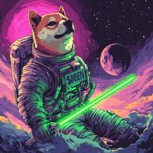 MEME DOGE in GTA art style, dressed as an astronaut and holding...