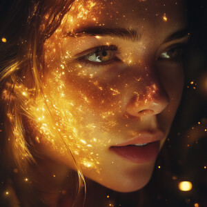 A hyper-ultra-realistic portrait of a woman gazing into the dist...