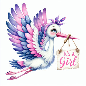 A single picture of adorable cute whimsical a stork wings a pret...