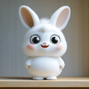 A cute designer toy character Labubu standing on a wooden shelf,...