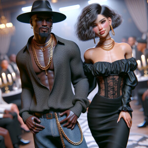 3-D image of a good looking African-American couple. The handsom...