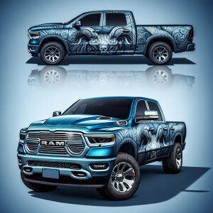 2018 dodge ram all metallic blue, intricate ornamental design e...