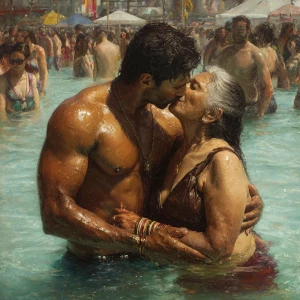 Hyperrealism photo painting combination.a indian criminal sweat...