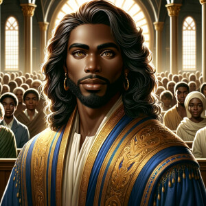 Illustrate an inspiring African-American Jesus crust with a dign...