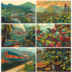 Make an image that has 5 fully horizontal panels, in the first p...