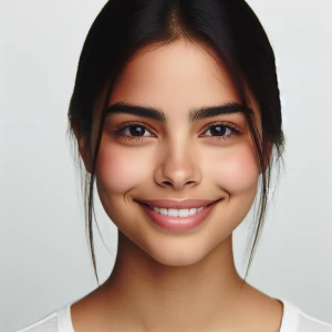 Create an image of a 22-year-old joyful Mexican woman with a cle...