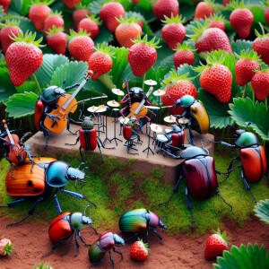 some beetles, in a strawberry field, forever playing "Strawberry...
