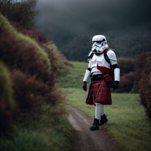 Storm trooper wearing a scottish kilt