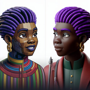 Generate a high-resolution, full-body 3D image of a stylish Afri...