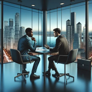 African american business men having a meeting in a luxury busin...