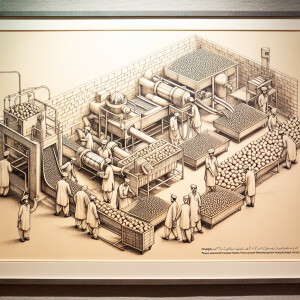 Create a sketch of a very small mango packing plant in Pakistan...