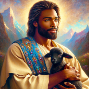 Oil painting of an African-American man resembling Jesus Christ,...