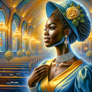 A spiritually enriching illustration portrays an African America...