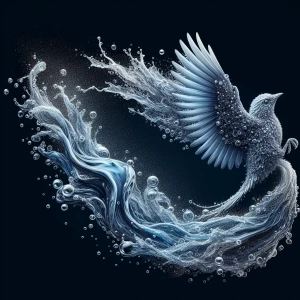 A flowing transition of water turning into a bird in flight, ult...