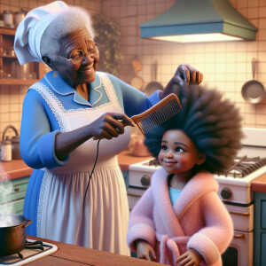 Create a realistic 3-D image of an african-American grandmother...