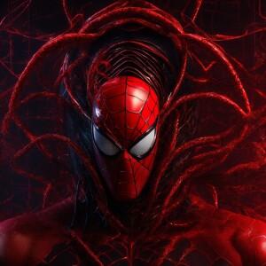 spiderman/venom morph, has spiderman face, venom eyes and tongue...