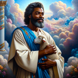 Oil painting of an African-American man resembling Jesus Christ,...