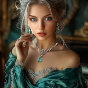 A breathtakingly beautiful, statuesque woman with cascading, pla...