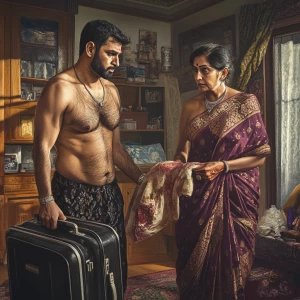 Photorealism,fantasy,a beefy muscular sweaty criminal big son in...