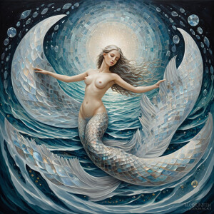 A celestial selkie depicted in a captivating oil painting, its e...