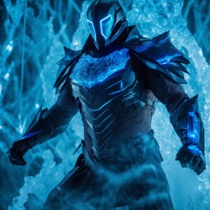 Full-body image of a menacing villain known as the Ice Reaper, a...