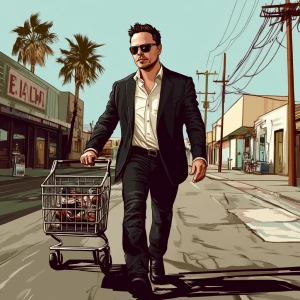 Elon Musk..Elon pushing shopping cart with Mexican gangster down...