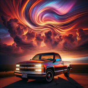 a huge detailed cloudy  1992 Chevrolet  sports side truck,magica...