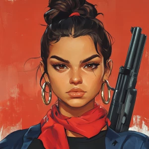 girl with brown hair, thick eyebrows, pumped up lips, potato nos...