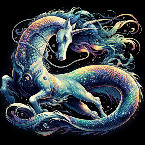 In a mesmerizingly surreal depiction, a shimmering kelpie emerge...