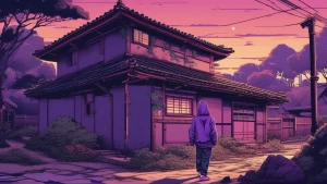 A larger figured, muscular, bald man, dressed in a purple hoodie...