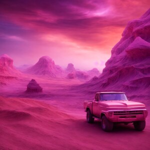 In the photojournalistic photograph of a mauve-tinted shimmering...