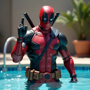 Thor, Deadpool showing off in the pool