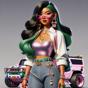 Dark skin  Betty Boop charter wearing bling glasses and bling je...