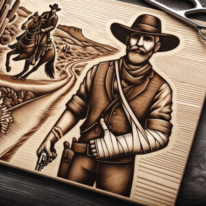 An old west cowboy standing in the middle of the road, in the m...