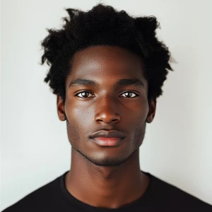 Portrait of a calm and content African American man, aged 22, wi...
