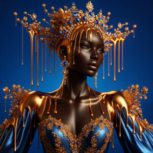 Create a 3-D realistic, elegant figure against a vivid royal blu...