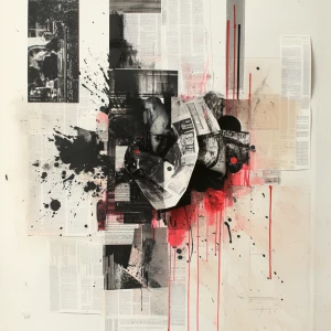 Dadaist typographic collage with newspapers, ink splashes and ab...