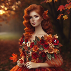 Ginger haired, fair skinned woman in a beautiful dress inspired...