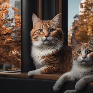 A cartoon of three mischievous cats sitting on a ledge, making f...