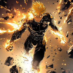 Genos, in his sleek metallic frame, channels his incineration bl...