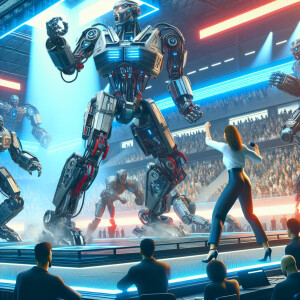 Robot Death Match fights, the referee is a sexy nude woman