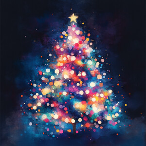 Design a digital watercolor illustration of a twinkling Christma...