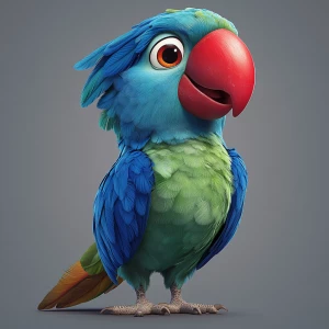 Create an image of a older cute, vibrant-blue, green, and hints...