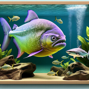 Purple lime piranha no teeth playing with a little shark