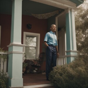 Porch security camera footage of Barack Obama standing on the po...