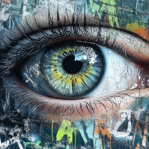 Generate an image of a human eye in close-up view, showcasing a...